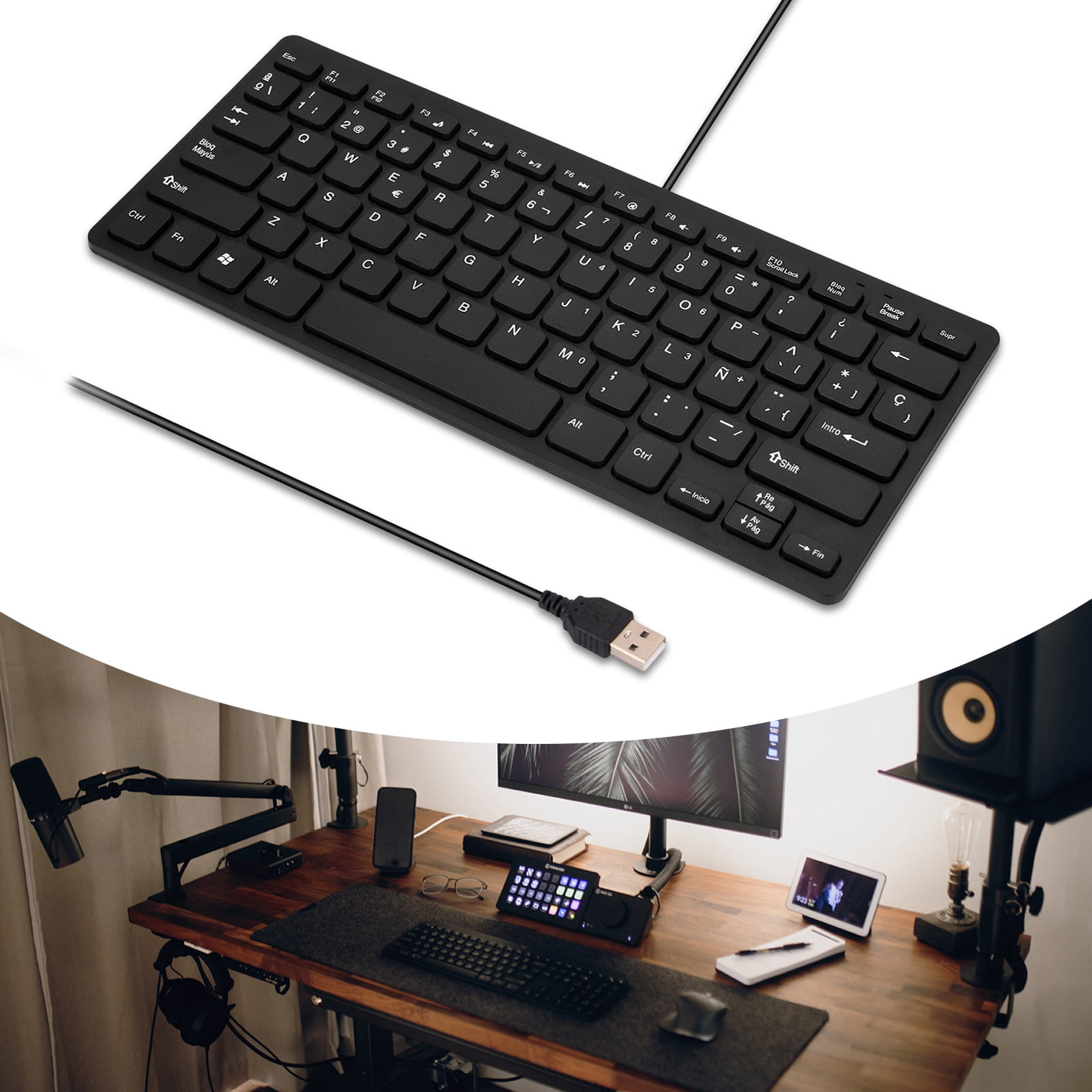 78Keys Spanish Silents Keyboards USB Cord Office Keyboards for Windows8 Computer