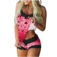 thumbnail image 2 of Taylonsss Womens Printed Lace Camisole And Patchwork Shorts Pajama Set Casual Comfortable Lounge Wear For Home Vacation, 2 of 6