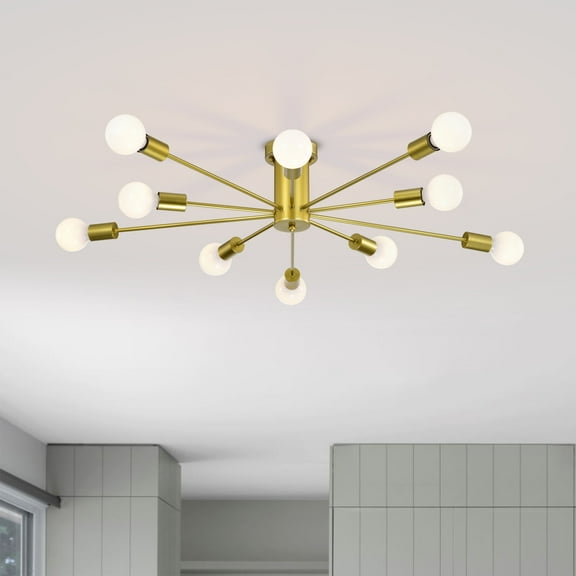 Pimlin 38 in. 10-Light Indoor Matte Gold Finish Semi-Flush Mount Ceiling Light