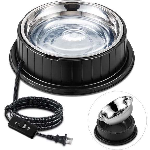 Heated Water Bowl for Dog Cat with Thermostatic Control, 55W 80oz Removable Stainless Steel Heated Dog Pet Bowl with Anti Chew Cord