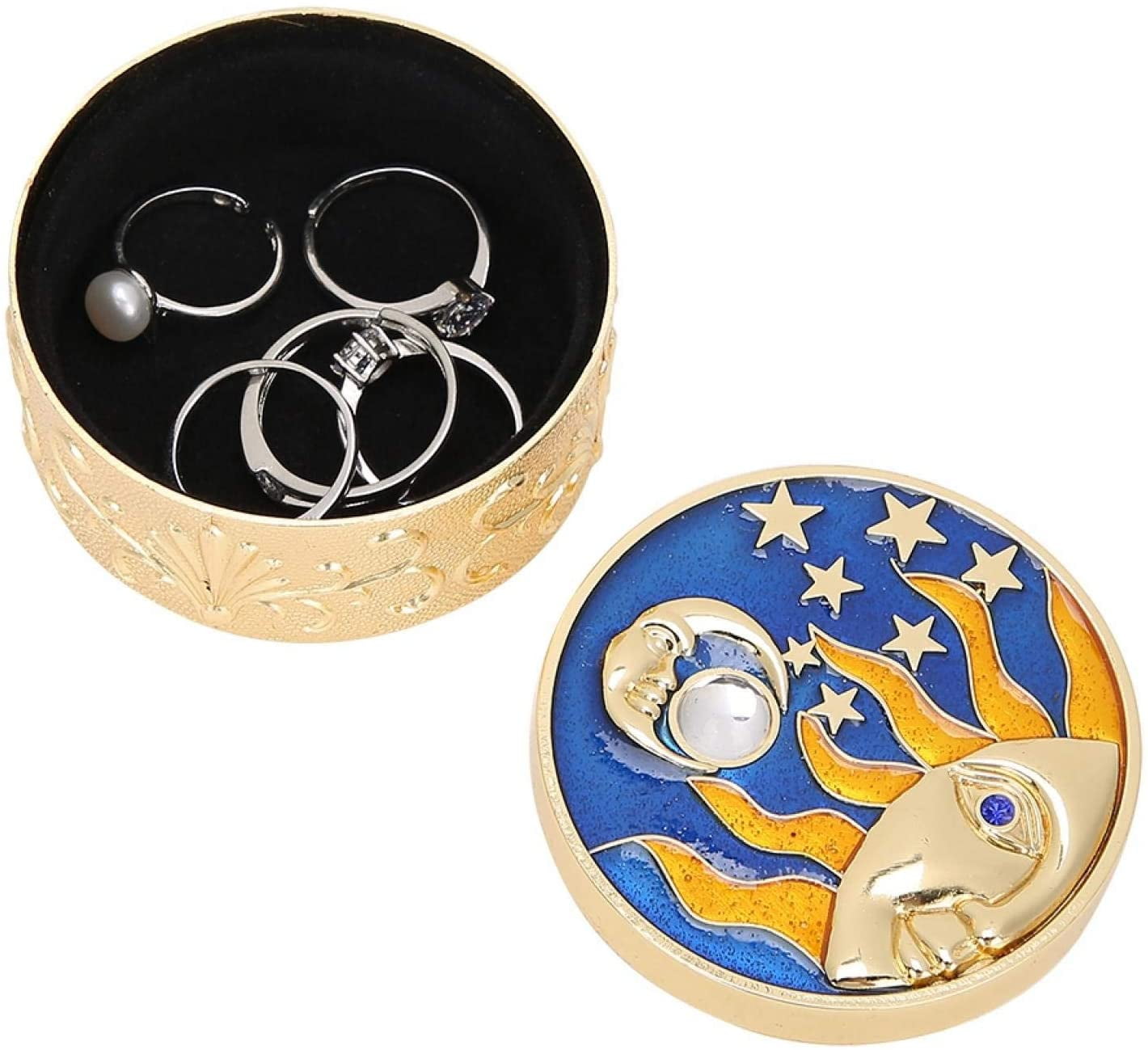 2023 Round Jewelry Box, Retro Star And Moon Pattern Small Ornament