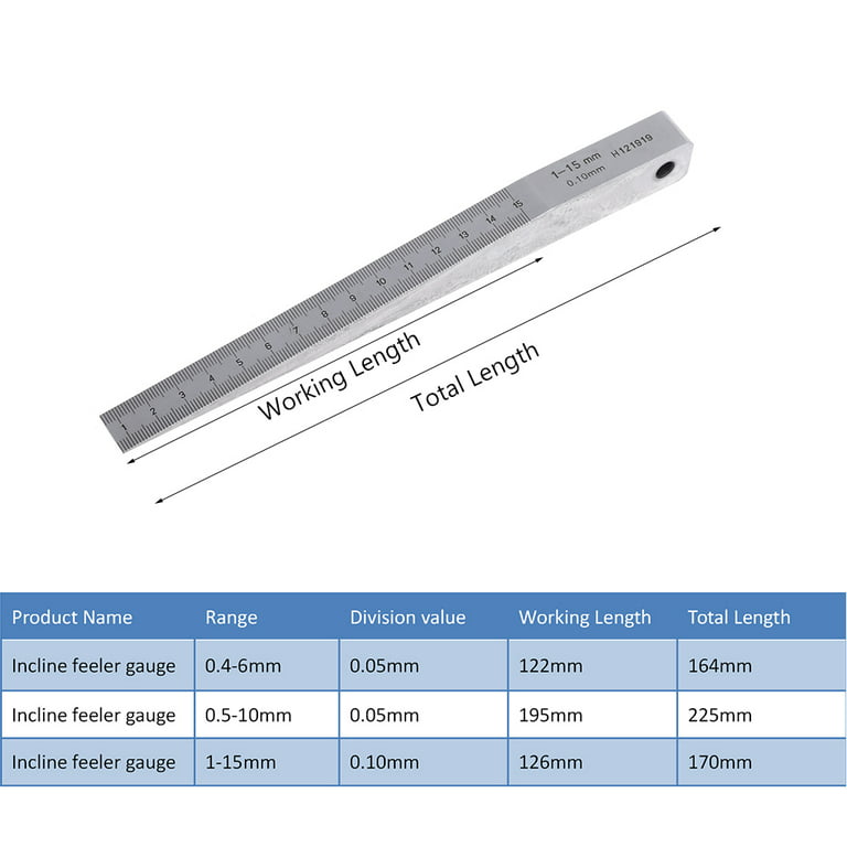 Wedge gauge 0,5 - 7 mm range (taper slot gauge wedge-shaped) steel