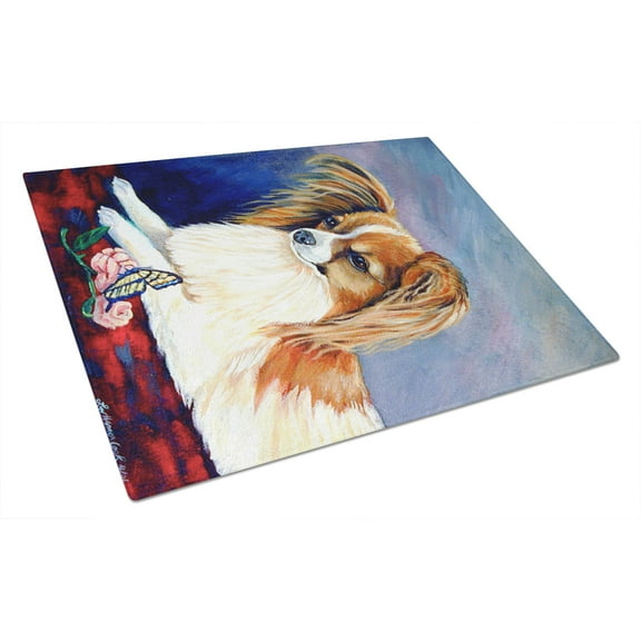 Carolines Treasures 7038LCB Papillon Rose and Butterfly Glass Cutting Board Large, 12H x 16W, multicolor