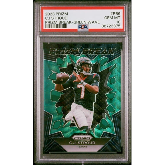 Graded 2023 Panini Prizm CJ Stroud #PB6 Prizm Break Green Wave Rookie RC Football Card PSA 10 Gem Mint
