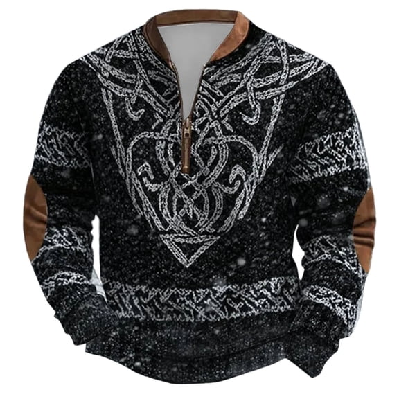 CONZONE Mens Pullover Sweatshirts Long Sleeve Sweatshirt for Men Trendy Viking Mythology Graphic Quarter Zip Warm Fall Hoodie Sweatshirt