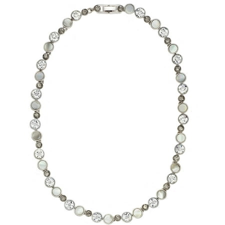 X & O Swarovski Patina Crystal snd Mother of Pearl Rhodium-Plated Studded Collar Necklace