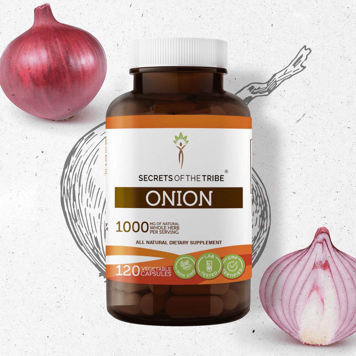 Secrets of the Tribe Onion 120 Capsules, 500 mg, Organic Onion (Allium Cepa) Dried Bulb