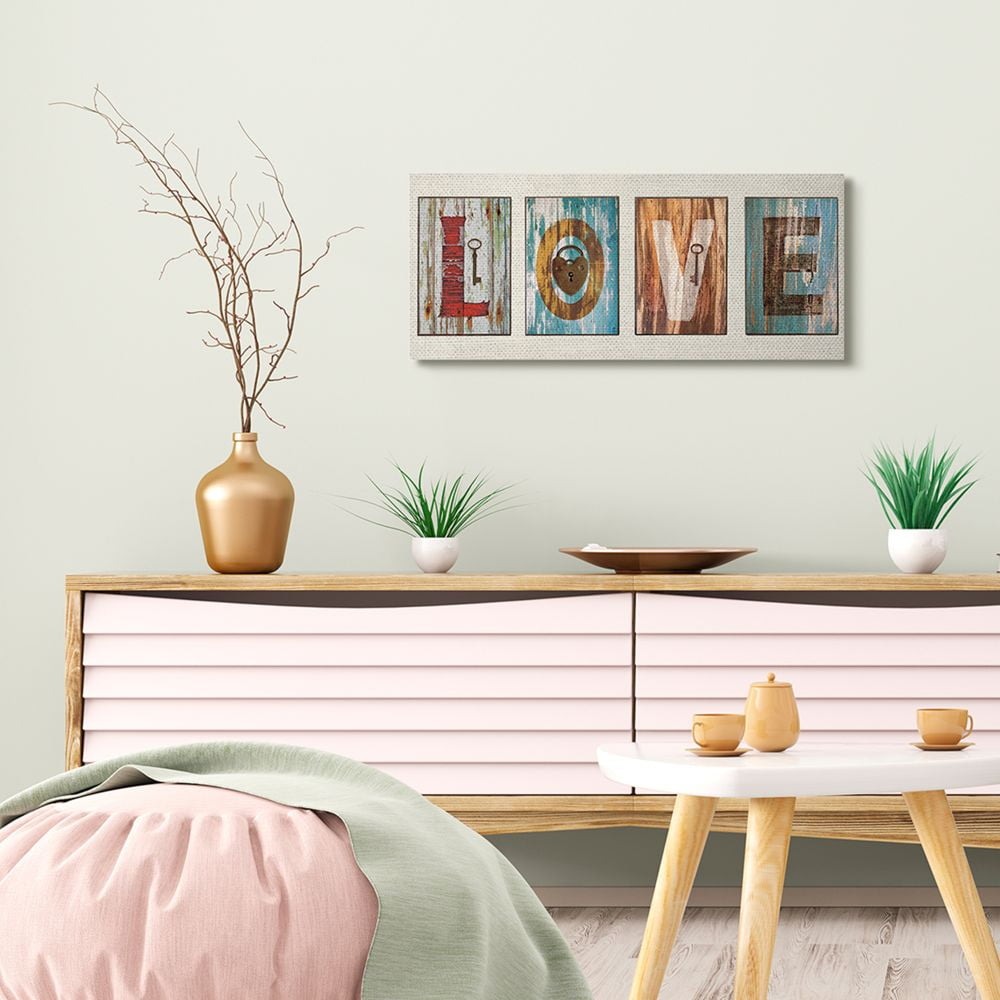 Stupell Industries Love Locks And Key Colored Squares Design Canvas Wall Art by Janie Macdowell