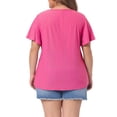 thumbnail image 3 of Agnes Orinda Women's Plus Size T-Shirt Crew Neck Loose Fit Ruffle Sleeve Summer Hollow Casual Blouses Tops 1X Hot Pink, 3 of 6