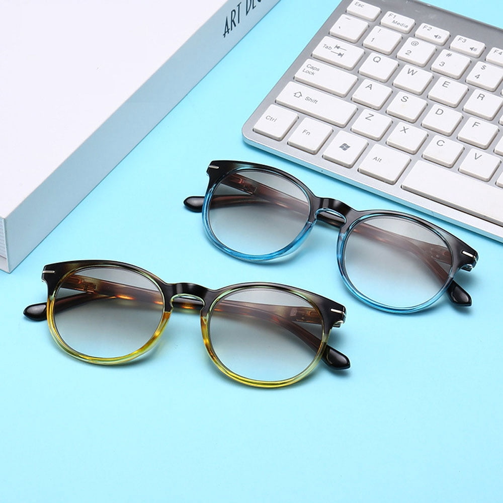 4 Pairs of Women Gradient Brown Reading Glasses 3.00, Tortoiseshell Round Spring Hinge Blue Light Blocking Readers +3.00 Strength UV