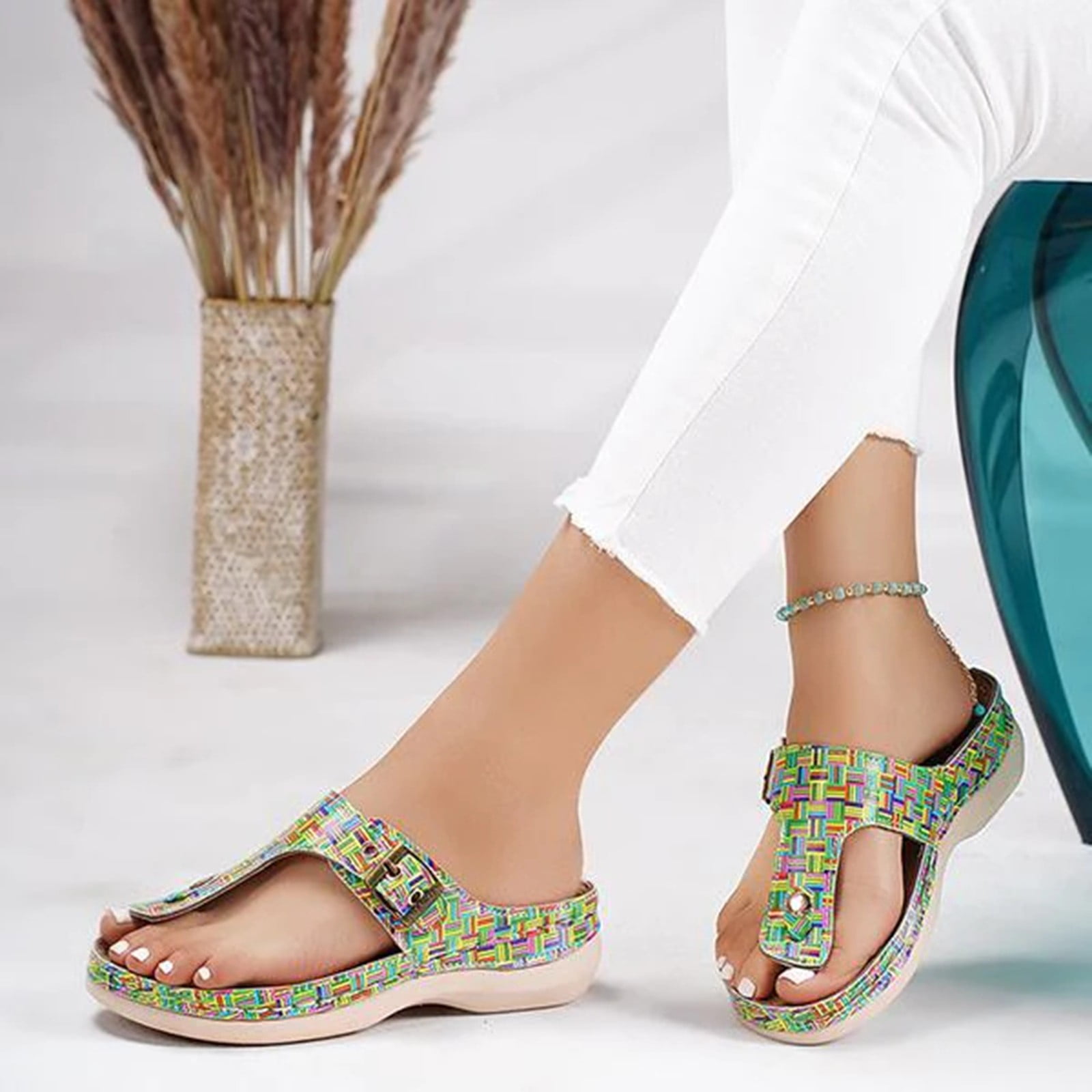 XWCG Sandale Orthopedique Femme Sandales Compensées Mode Été Confortable Plateforme Pantoufles Bout Fermé Chaussures De Plage