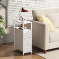 thumbnail image 2 of PrimeCook Shop Narrow Night Stand with Charging Station, Slim End Table with Plugins, Tall Side Table with 3 Fabric Drawer, Small Bedside Table with Storage, Set of 2, Living Room, Bedroom, White, 2 of 16