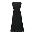 thumbnail image 6 of Gzhioc Women Temperament Long Dress, Solid Color Ruffle Sleeve V Neck Pleated Chiffon Dresses with Waistbelt, 6 of 7