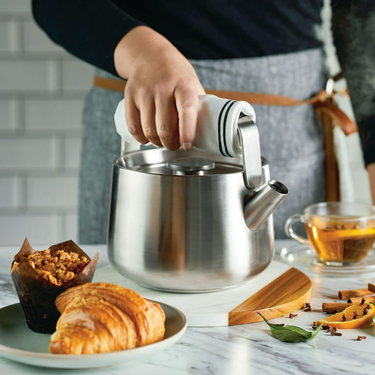 5 1/4 Qt. Stainless Steel Water Kettle Tea Pot This 5 1/4 Qt. Stainless  Steel Water Kettle is 18/10 Stainless Steel The 5 1/4 Qt. Stainless Steel  Water Kettle has a seamless spout and body to prevent leaking.