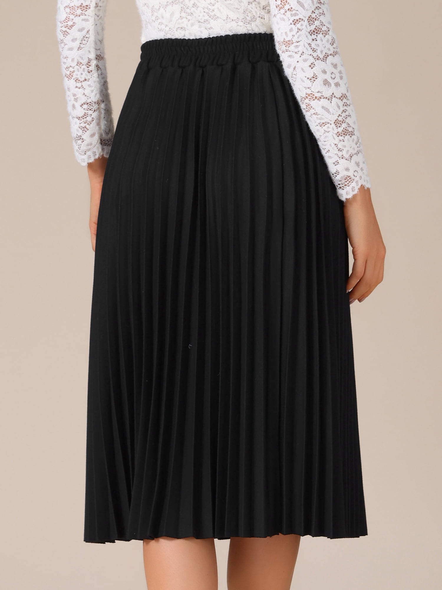 DARING DIVA Women's Pleated Midi Elastic A-Line Swing Flowy Long Skirts X-Large Black