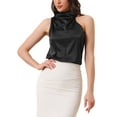thumbnail image 1 of INSPIRE CHIC Haut Satin Col Halter Femme Élégant Sans Manches Été Noir P, 1 of 6