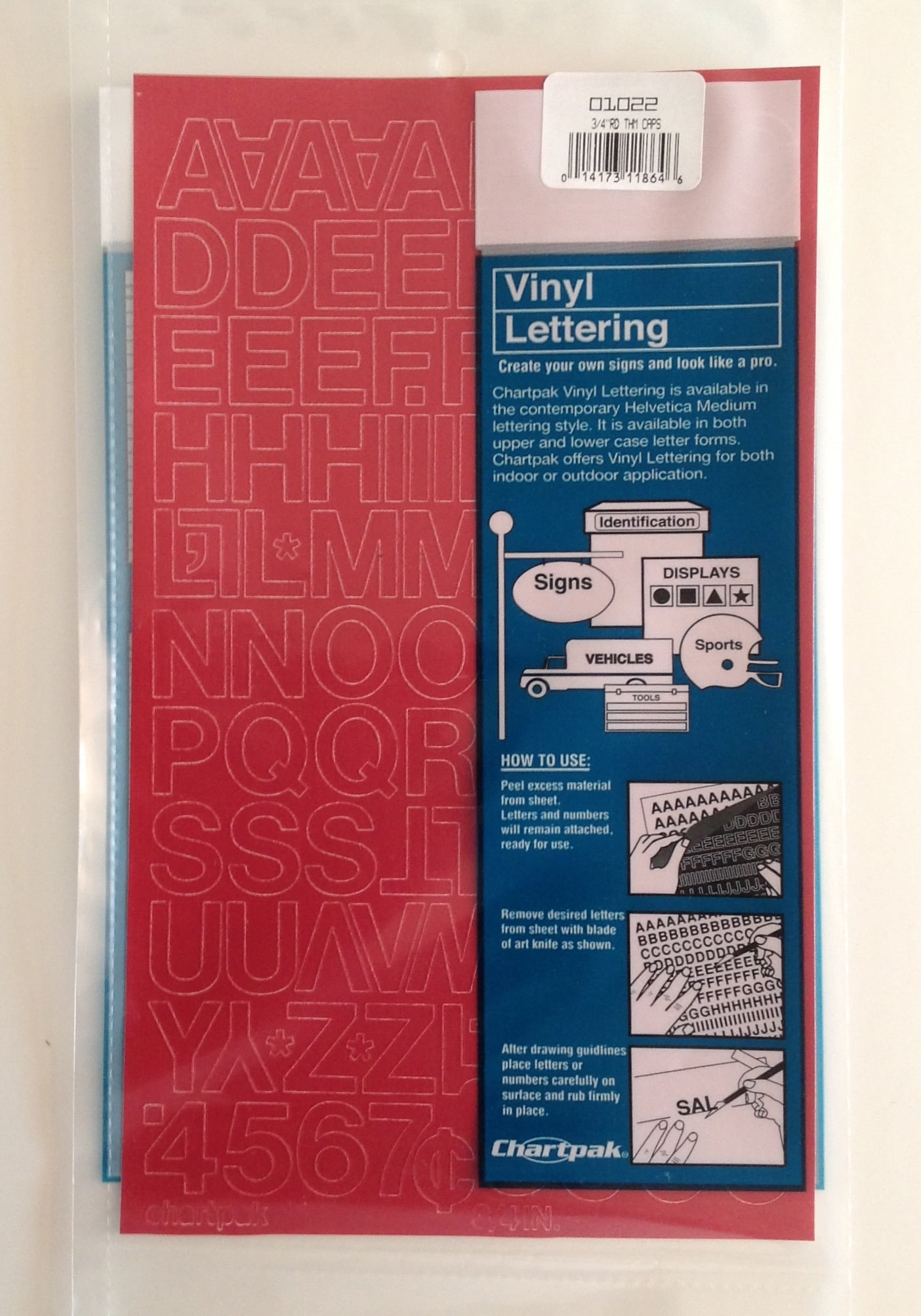 Chartpak 3/4inch Red Stickon Vinyl Letters & Numbers (01022), 3 PACKS