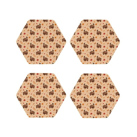 

Junzan Turkey And Autumn Leaves Print Coasters for Drinks - Leather Coasters Set of 4 for Coffee Table for Housewarming/Kitchen/Bar/Decor-Hexagon