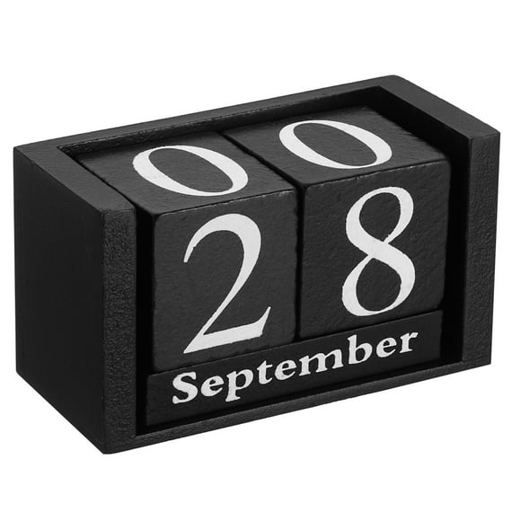 Calendario Perpetuo de Bloque de Madera Vintage Uxcell, Bloques de Exhibición de Mes y Fecha de Madera Reutilizables para Escritorio 3.7", Negro