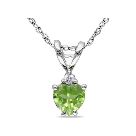 1/2 Carat (Ctw) Peridot Heart Pendant Necklace in 10K White Gold  with Chain for Women
