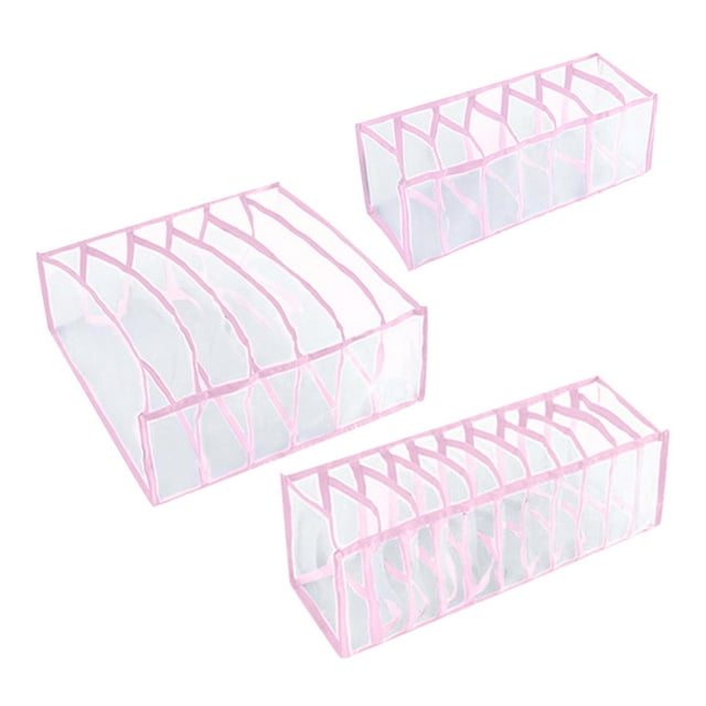 Organizador de armario para el hogar para calcetines, ropa interior separada, caja de almacenamiento de 6/7/11 rejillas, sujetador 3 piezas rosa