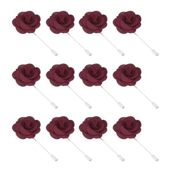 Uxcell Flower Boutonnieres Pin, Handmade Camellia Lapel Pin, Burgundy 12 Pcs
