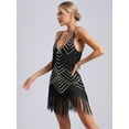thumbnail image 4 of Yruioon Women Tassel Latin Dance Dresses Fringe Flapper Cocktail Party Dresses Ballroom Dancing Black&Gold S, 4 of 7