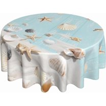 Starfish on Blue Wooden Board Tablecloth Summer Sea Round Table Cover Washable Table Cloth for Home Kitchen Party Picnic 60 Inch