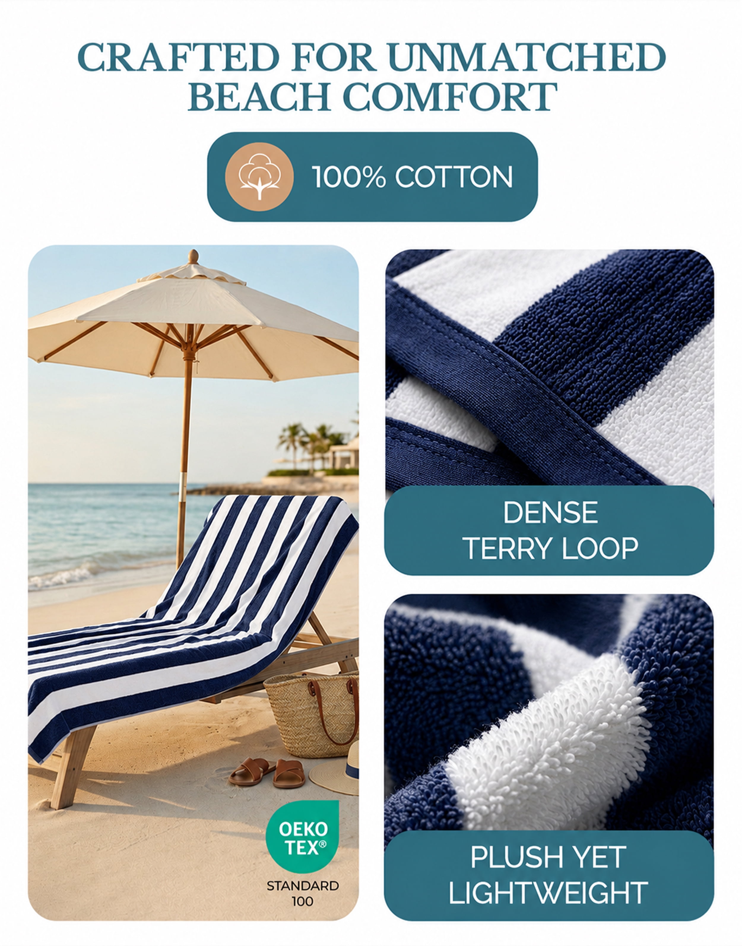 Casa Platino Beach Towel Set of 4, Light Weight, Quick Dry Towel, Large Beach Towels 30"x60", Beach Towel Set - Blue