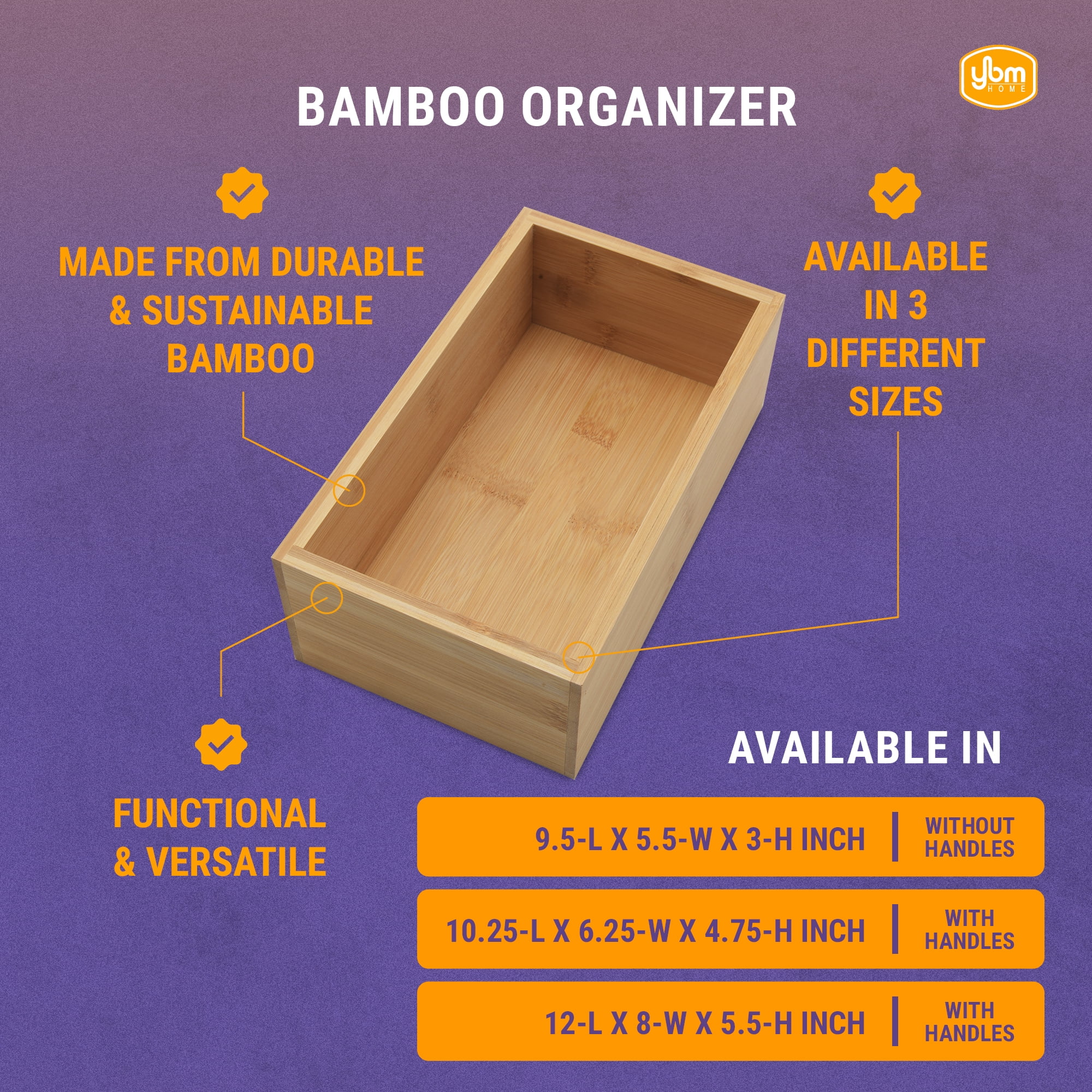 YBM Home Bamboo Storage Boxes with Handle, Organization Storage for Kitchen, Living Room, Bathroom, Office, Medium