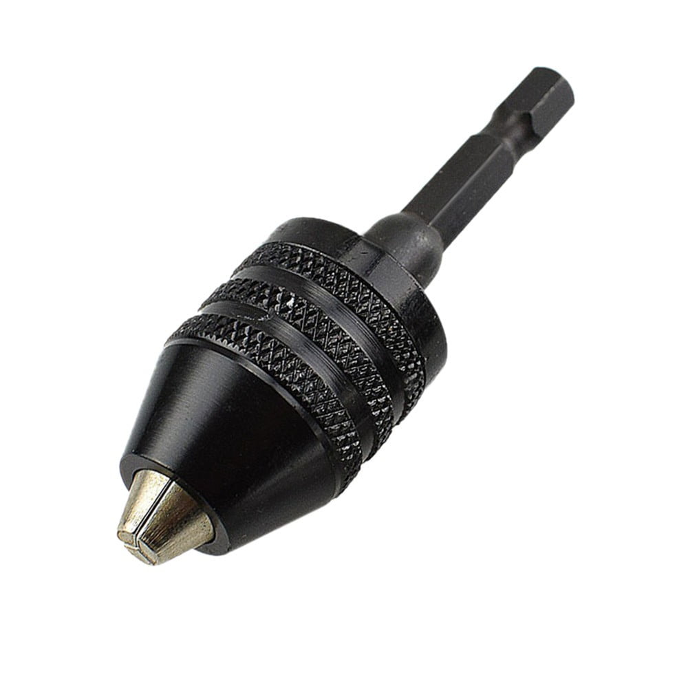 1/4-Inch Keyless Drill Chuck Hex Shank Adapter Converter 3-Jaw Quick Change Drill Bit Adapter Clamping Range 0.3mm to 6.5mm for Impact Drivers Power Tools Metal Black 1 Pack