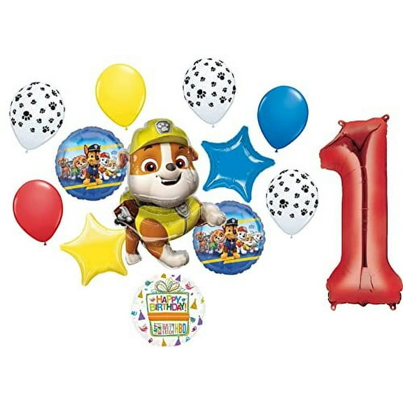 Paw Patrol Rubble 1st Birthday Party Supplies Balloon Bouquet Decorations