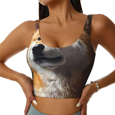 Qokaie Regal Shiba Inu Pattern Womens Scoop Neck Sports Bra Breathable Workout Vest Padded U Back Medium Impact Fitness Gym Yoga Bra Workout Crop Top-Medium
