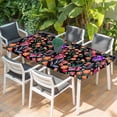 thumbnail image 2 of Watercolor Flowers Table Cloths for 4 Foot Rectangle Tables, Retro Spring Floral Botanical Leaves Black Patio Waterproof Elastic Fitted Tablecloths, Washable Rectangular Table Cover for Camping, 2 of 8
