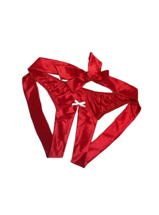 Sexy Silk Satin Big Bow Briefs For Women Red And Black Satin