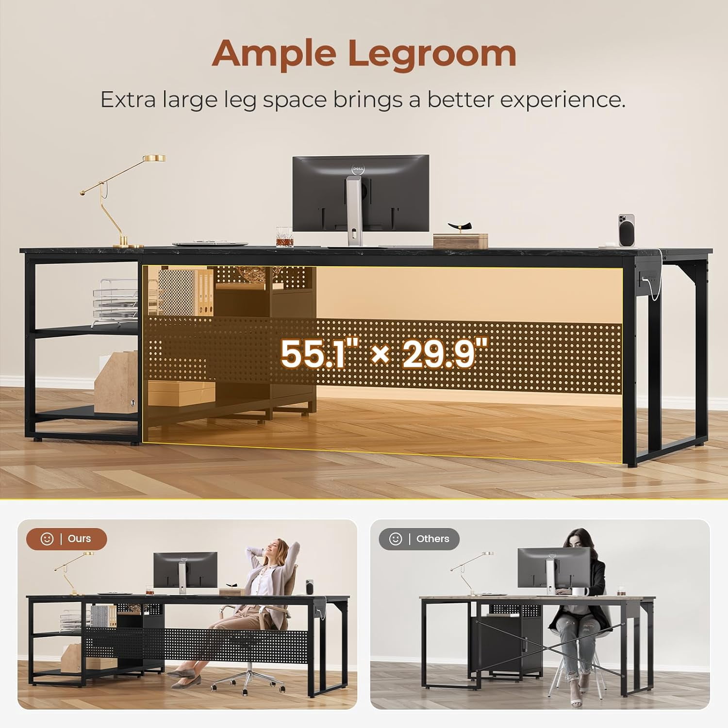 71" Executive Desk, Reversible L Shaped Desk with Mobile File Cabinet & Power Outlets, Large Office Desk with Drawers, Storage Shelves, Hooks, Corner Computer Desk for Home Office (Black)