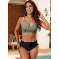 thumbnail image 4 of Conjuntos de Bikini para Mujer, Traje de Baño de Dos Piezas con Escote en V y Cintura Alta, con Costuras de Concha. Verde S, 4 of 10