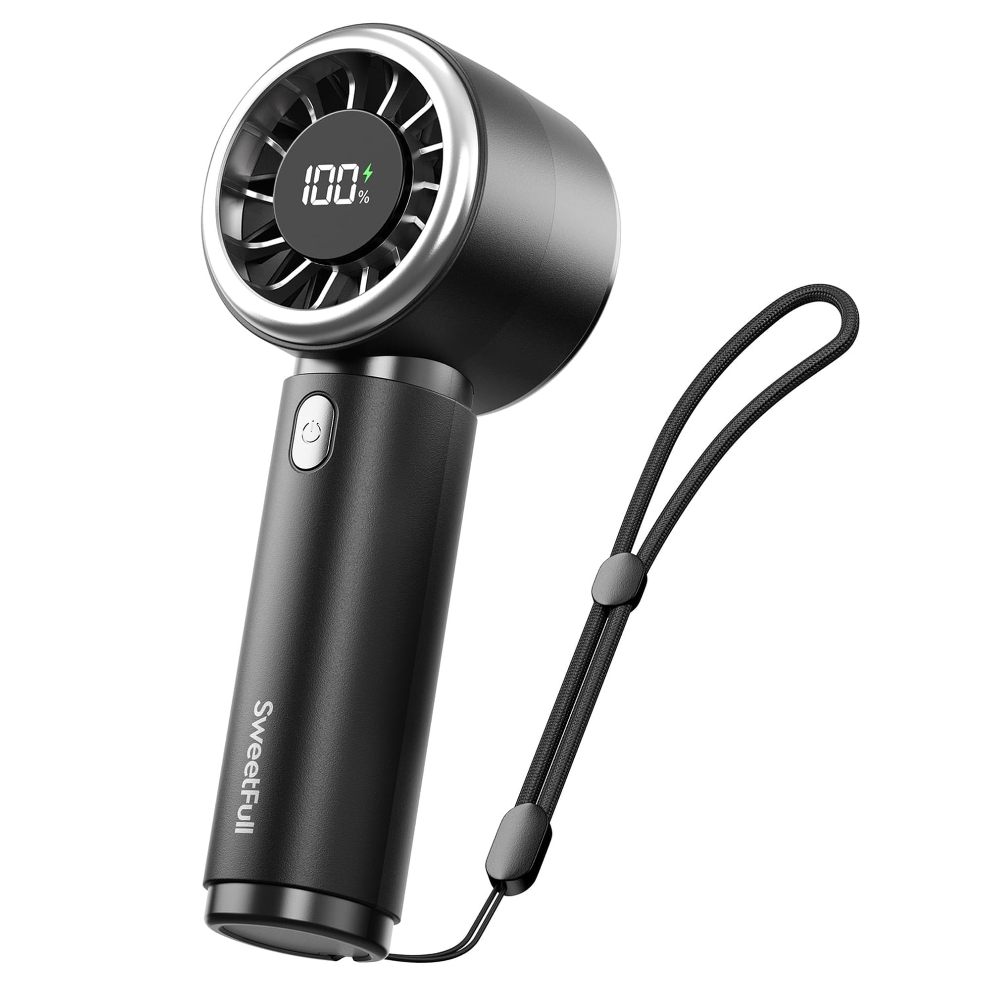 SWEETFULL Mini Fan Portable - Cute Handheld Turbo Fan with Rechargeable Battery, 5 Speeds, Small Hand Personal Travel Essentials for Women, Girls, Kids (Black)