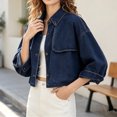 thumbnail image 2 of Womens 3/4 Sleeve Cropped Denim Jackets Casual Button Down Loose Coat with Pockets, 2 of 7