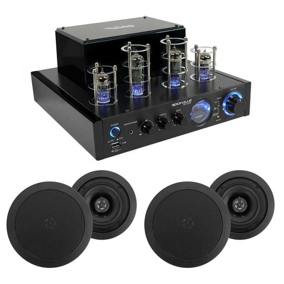 Rockville BluTube Tube Amplifier/Home Receiver (4) 5.25" Black Ceiling Speakers