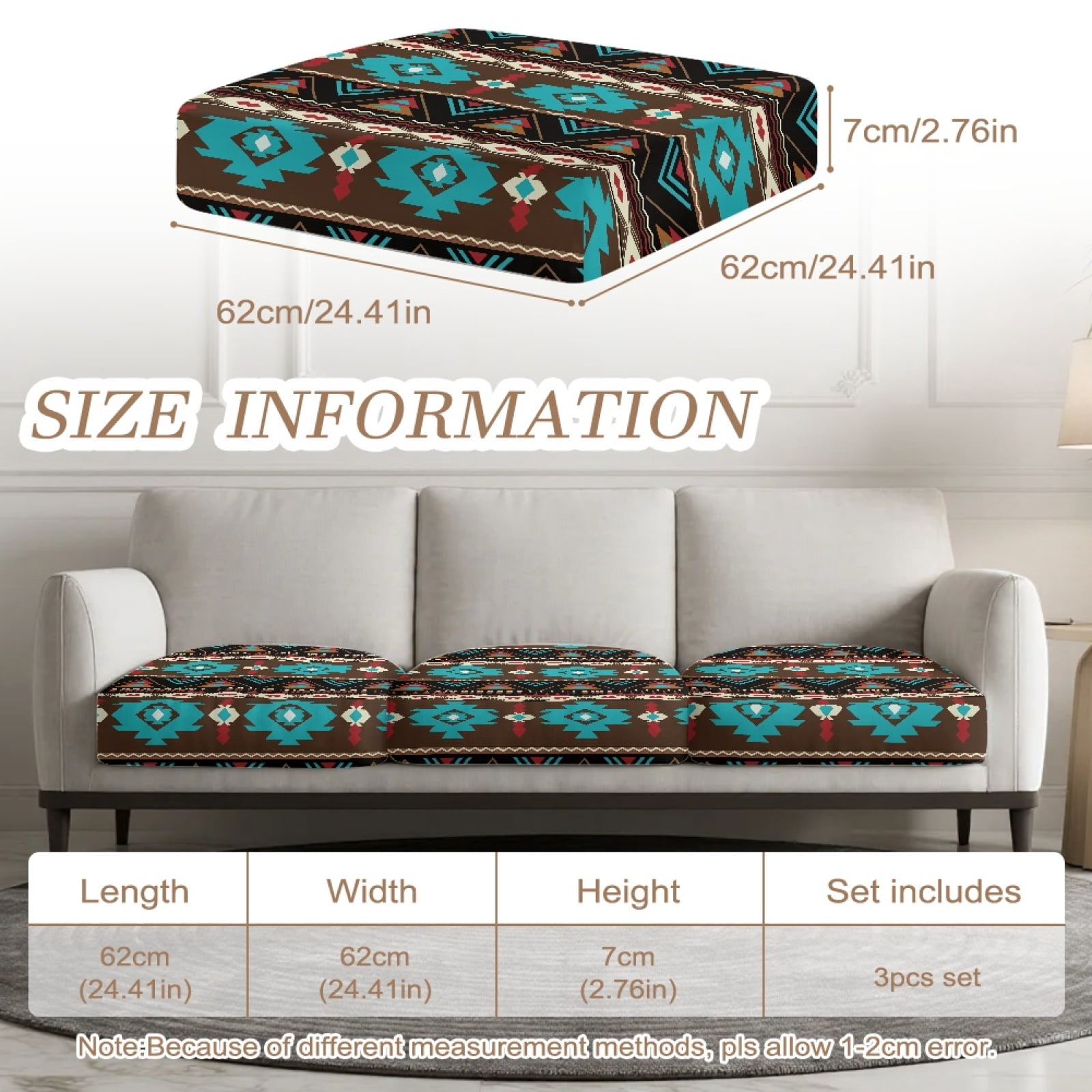 Xoenoiee Aztec American Tribal Print 3 Piece Couch Cushion Slipcovers Individual Stretch Reversible Cushion Protector Slipcovers Sofa Cushion Protector Covers