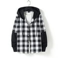 thumbnail image 2 of VSSSJ Men's Fake Two-Piece Hooded Coats Relaxed Fit Plaid Patchwork Button Down Long Sleeve Coat Fashion Hip Hop Style Comfortable Jacket Black XXL, 2 of 8