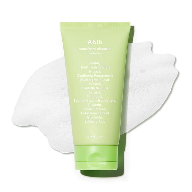 Abib- Espuma limpiadora para el acné Heartleaf Foam 5,07 fl oz / 150 ml I Limpiador facial diario suave e hidratante