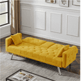 thumbnail image 4 of Linen Futon Sofa with Adjustable Backrest and Pillows, Modern Loveseat Sofa with 2 Water Cup Trays and Armrest, Convertible Sleeper Sofa for Living Room, Bedroom, Apartment, Yellow, 4 of 9