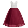 thumbnail image 3 of IBTOM CASTLE Flower Girl Dress Princess Sleeveless Floral Embroidered Kids Summer Wedding Pageant Birthday Party Tutu Tulle Dress 7-8 Years Wine Red, 3 of 4