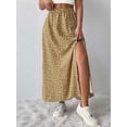 thumbnail image 5 of Women'S Floral Print Wrap Skirt, Casual Side Slit Midi Skirt for Vacation & Resort Wear Khaki M, 5 of 7