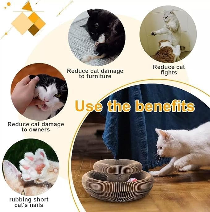Cocogato Cat Toy, Ball for Cats, Flexible & Foldable Scratcher Cardboard with Bell-Ball, Interactive Toy for Claw Grinding Physical Exercise & Track Adventure (1pc)