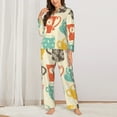 thumbnail image 3 of Kll Vintage Cup Print Women'S Long Sleeve Pajamas With Pants Sleepwear Loungewear 2 Set-Small, 3 of 9
