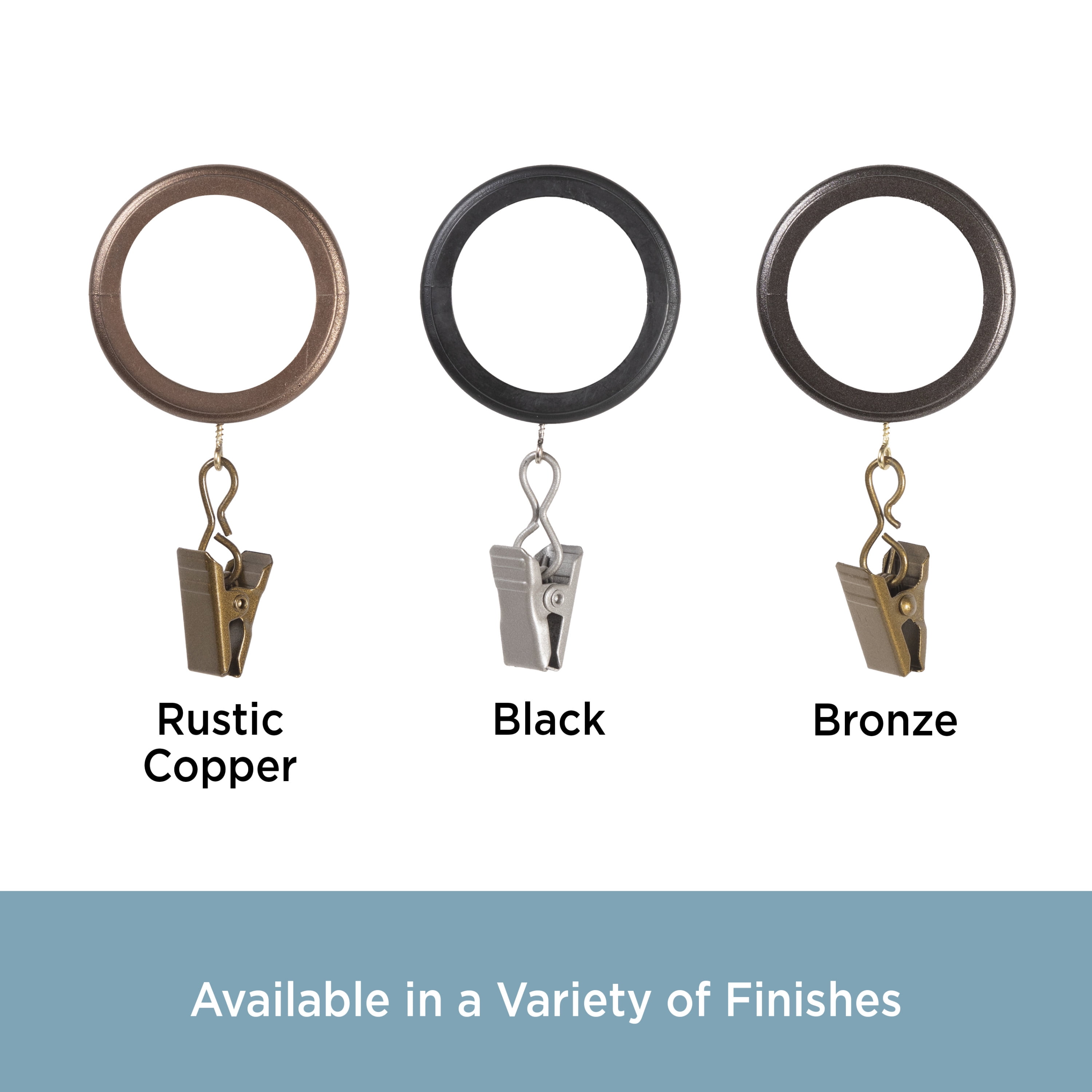 Kenney Ribbed Clip Rings for 1-1/4" Diameter Curtain Rods, Rustic Copper, 7-Pack