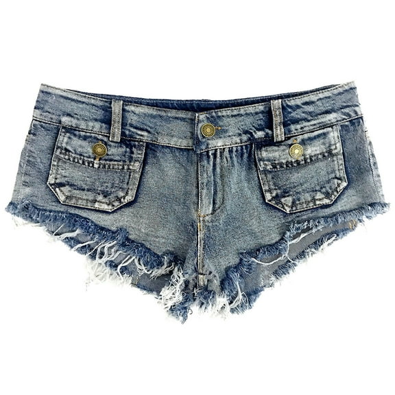 GEWSEY Women's Sexy Low Rise Denim Shorts Frayed Mini Hot Pants for Beach Parties and Clubs (Blue, M)